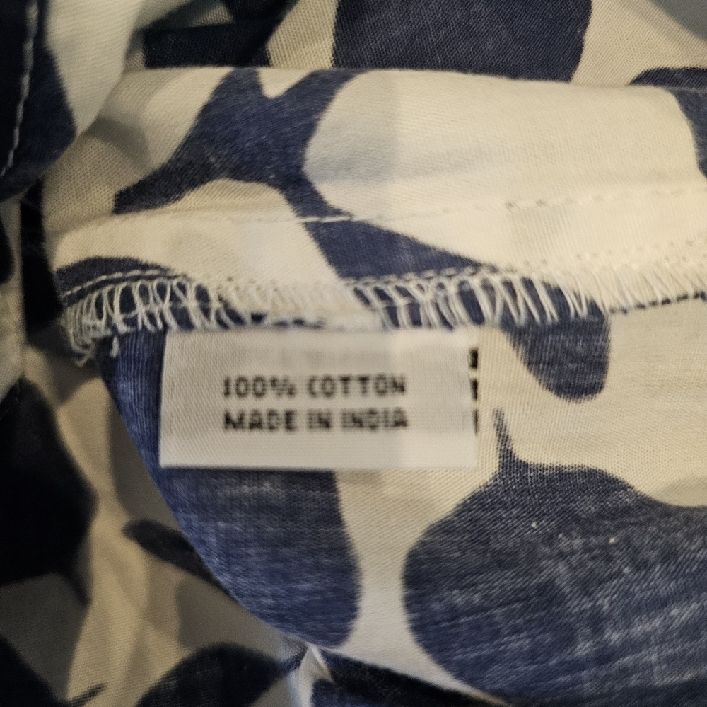 KikiSol Navy Leaf Print Cotton Zip Front Tunic Jacket Size XL Lightweight Boho R - Picture 7 of 12